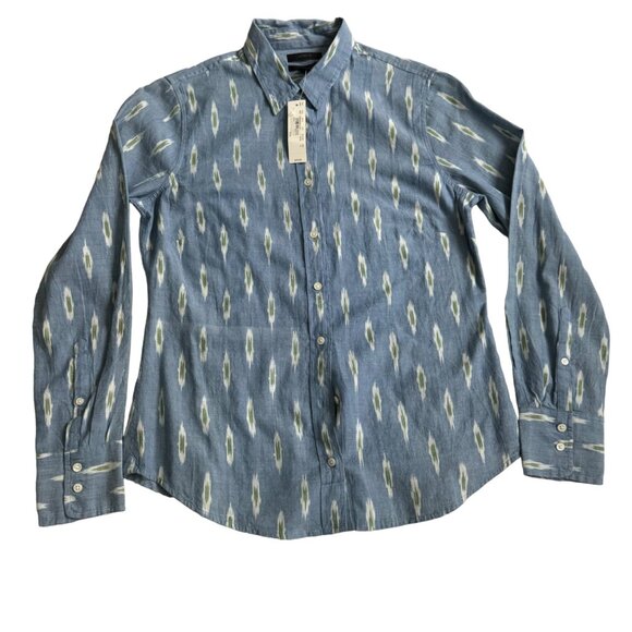 J. Crew women button down shirt sz 6/small abstract blue long sleeve 100% cotton - Picture 14 of 14